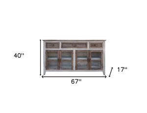 HomeRoots 67" Rustic Distressed Credenza - Solid Wood Storage Solution for Living & Dining Spaces, Versatile Design 527089