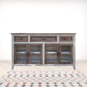 HomeRoots 67" Rustic Distressed Credenza - Solid Wood Storage Solution for Living & Dining Spaces, Versatile Design 527089