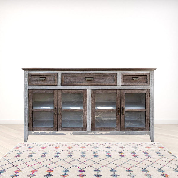 HomeRoots 67" Rustic Distressed Credenza - Solid Wood Storage Solution for Living & Dining Spaces, Versatile Design 527089