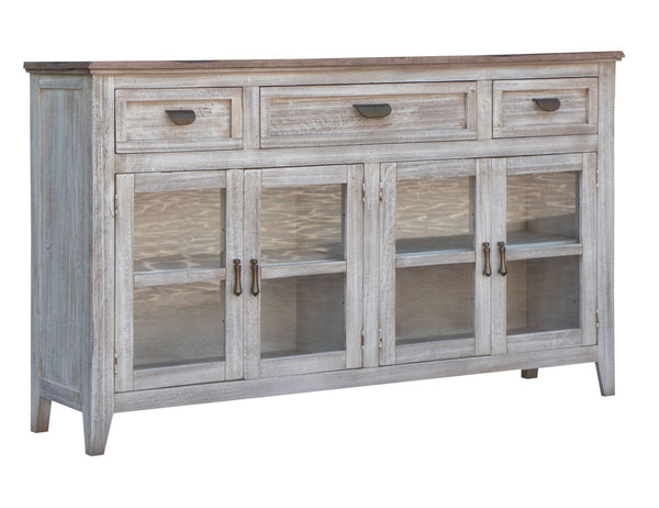 HomeRoots 67" White Distressed Credenza - Stylish Storage Solution for Entryways, Living Rooms & More! 527090
