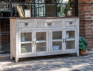 HomeRoots 67" White Distressed Credenza - Stylish Storage Solution for Entryways, Living Rooms & More! 527090