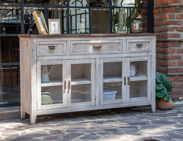 HomeRoots 67" White Distressed Credenza - Stylish Storage Solution for Entryways, Living Rooms & More! 527090
