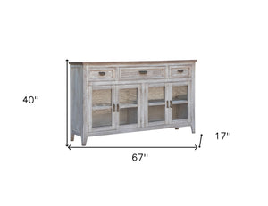 HomeRoots 67" White Distressed Credenza - Stylish Storage Solution for Entryways, Living Rooms & More! 527090