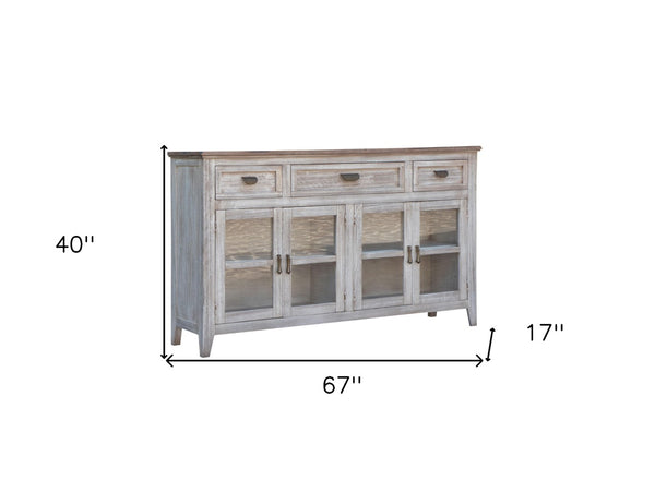 HomeRoots 67" White Distressed Credenza - Stylish Storage Solution for Entryways, Living Rooms & More! 527090