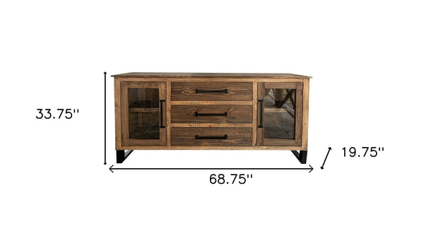 Homeroots 69" Brown Solid And Manufactured Wood Distressed Buffet Table   527091