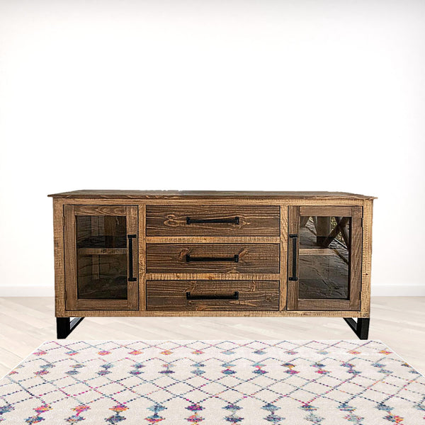 Homeroots 69" Brown Solid And Manufactured Wood Distressed Buffet Table   527091