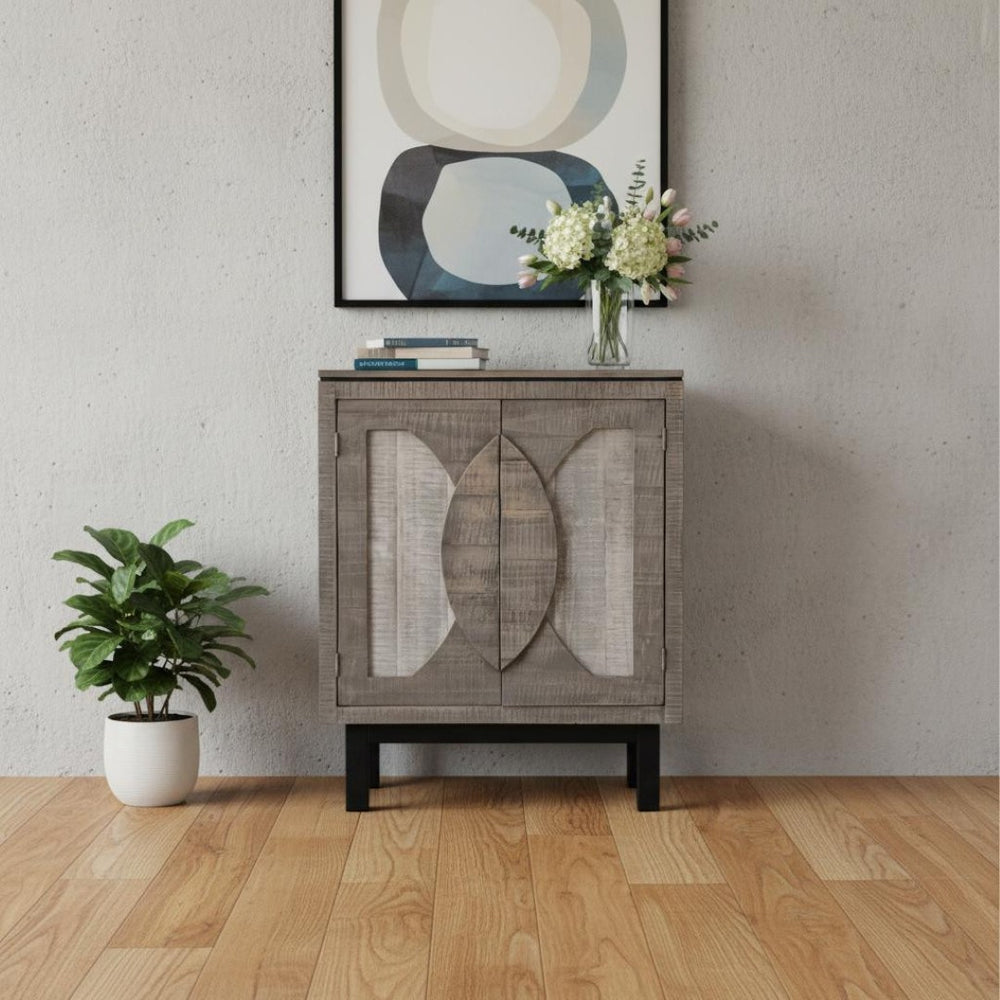 HomeRoots 32" Vintage-Inspired Gray Buffet Table with Distressed Finish & Storage for Home Decor & Organization 527095