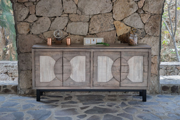 HomeRoots 69" Distressed Gray Wood Credenza - Rustic Elegance for Stylish Storage in Any Room or Space 527096
