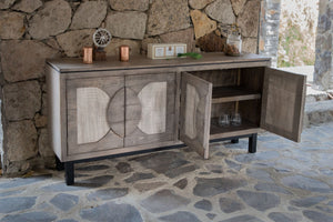 HomeRoots 69" Distressed Gray Wood Credenza - Rustic Elegance for Stylish Storage in Any Room or Space 527096