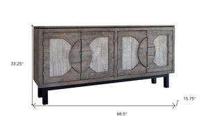 HomeRoots 69" Distressed Gray Wood Credenza - Rustic Elegance for Stylish Storage in Any Room or Space 527096