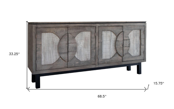 HomeRoots 69" Distressed Gray Wood Credenza - Rustic Elegance for Stylish Storage in Any Room or Space 527096