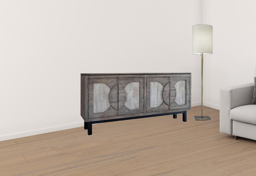 HomeRoots 69" Distressed Gray Wood Credenza - Rustic Elegance for Stylish Storage in Any Room or Space 527096