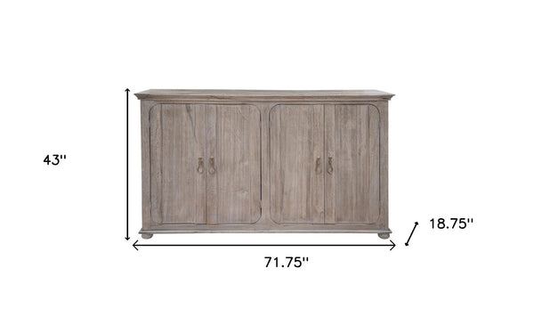HomeRoots 72" Coastal-Inspired Distressed Credenza - Durable Solid Wood Storage for Modern & Rustic Spaces 527098