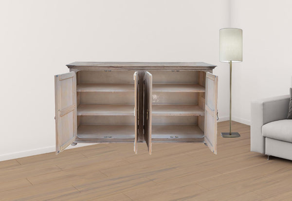 HomeRoots 72" Coastal-Inspired Distressed Credenza - Durable Solid Wood Storage for Modern & Rustic Spaces 527098