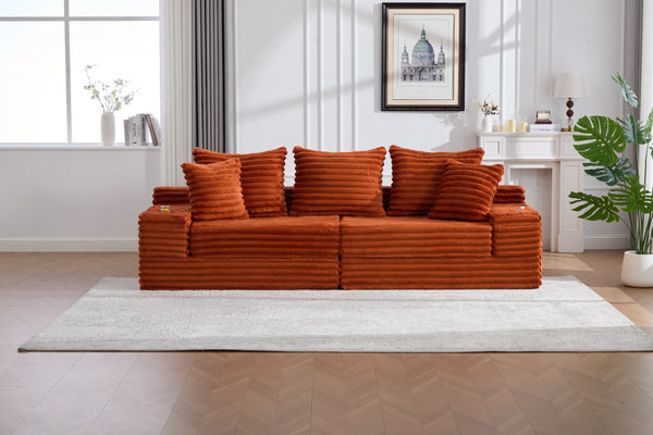 English Elm Oversized Corduroy Cloud Couch Convertible Sleeper Sofa with Memory Foam Seating Orange W395S00122