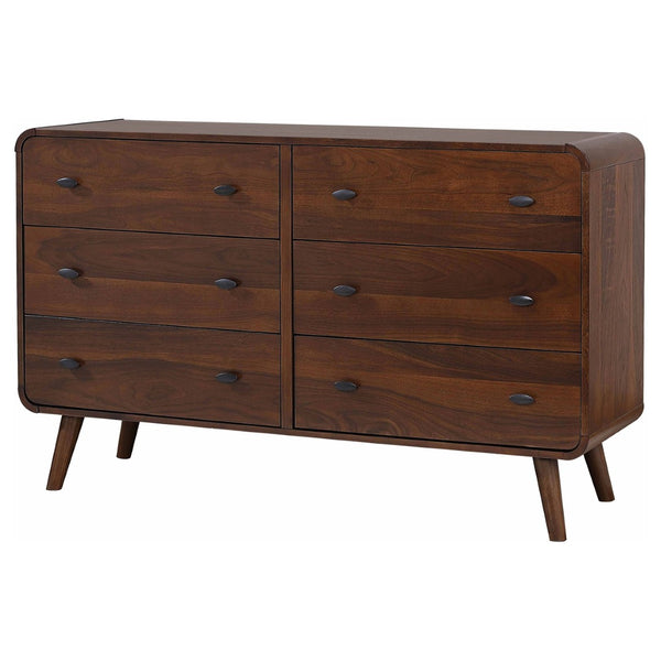 English Elm Winston Six Drawer Mid-century Dresser with Walnut Veneer Finish and Tapered Legs Dark Walnut B062P451713