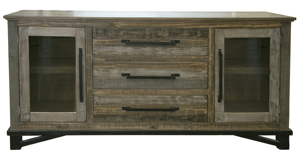 HomeRoots 69" Distressed Buffet Cabinet - Rustic Solid Wood Storage for Entryway, Dining Room & Living Space 527103