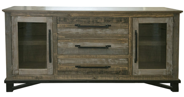 HomeRoots 69" Distressed Buffet Cabinet - Rustic Solid Wood Storage for Entryway, Dining Room & Living Space 527103