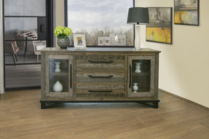 HomeRoots 69" Distressed Buffet Cabinet - Rustic Solid Wood Storage for Entryway, Dining Room & Living Space 527103