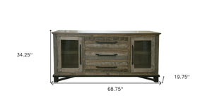 HomeRoots 69" Distressed Buffet Cabinet - Rustic Solid Wood Storage for Entryway, Dining Room & Living Space 527103