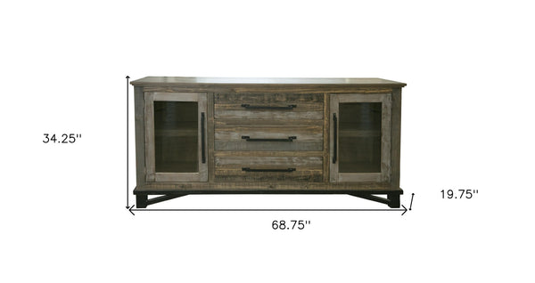 HomeRoots 69" Distressed Buffet Cabinet - Rustic Solid Wood Storage for Entryway, Dining Room & Living Space 527103
