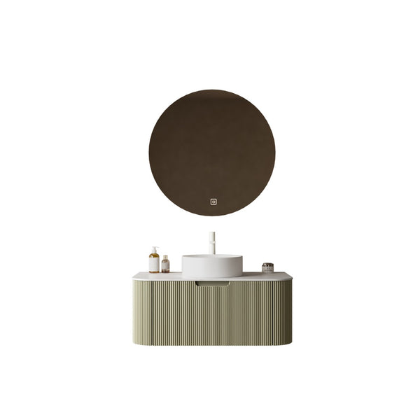 English Elm Dina Floating Bathroom Vanity Sintered Stone Top Glass Basin Striped Plywood Cabinet W2615S00561