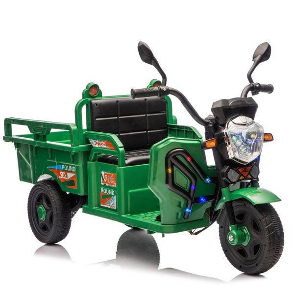 English Elm 12v Kids Electric Cargo Trike with Led Lights Wide Seat Anti-slip Wheels Toddler Ride On Green W1578P336049