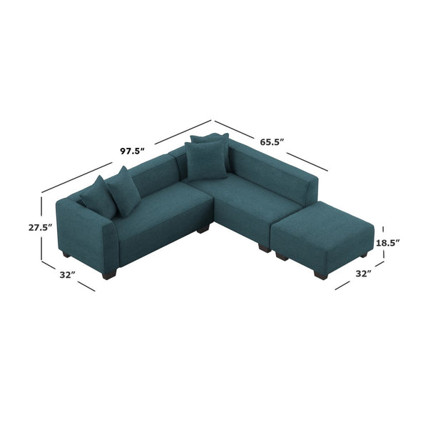 English Elm Marston Corduroy L-shape Sectional Sofa Deep Seating Six Seat Modern Living Room Navy Blue B127S00003