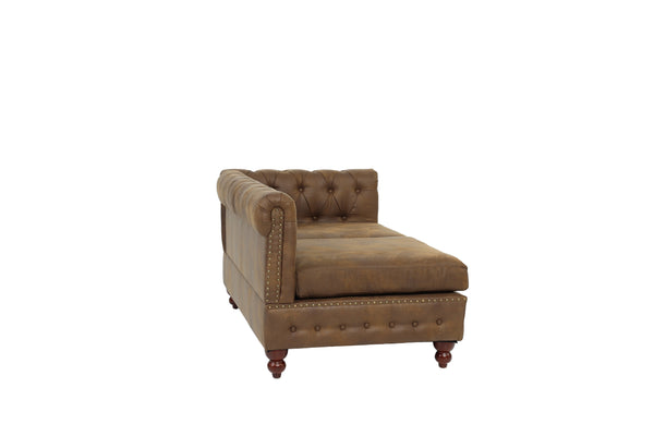 English Elm Reversible One-Arm Loveseat with Button-Tufted Back, Rolled Arm and Stud Detail in Leatherette Finish Dark Coffee 63 L x 38 W x 16 H B011P234285