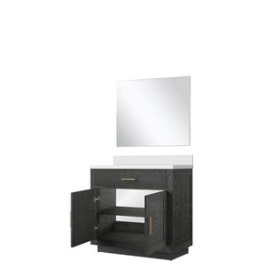 English Elm Black Oak Single Bath Vanity Set With Cultured Marble Top & Frameless Mirror For Elegant Bathrooms B2731S02116