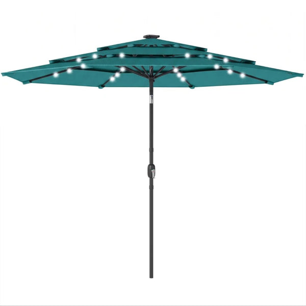English Elm Garden Cantilever Patio Umbrella with Solar Led Lights and Upf30 Polyester Canopy Teal T3971P481872