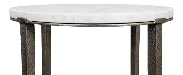 Sarreid Banswara Round Table - Elegant Marble & Iron Design With Antique Nickel Finish For Stylish Decor White  52730