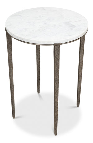 Sarreid Banswara Round Table - Elegant Marble & Iron Design With Antique Nickel Finish For Stylish Decor White  52730