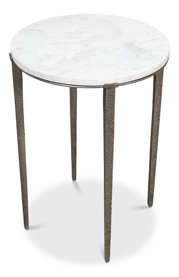 Sarreid Banswara Round Table - Elegant Marble & Iron Design With Antique Nickel Finish For Stylish Decor White  52730
