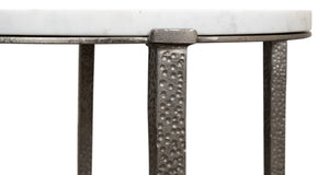 Sarreid Banswara Round Table - Elegant Marble & Iron Design With Antique Nickel Finish For Stylish Decor White  52730