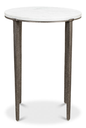 Sarreid Banswara Round Table - Elegant Marble & Iron Design With Antique Nickel Finish For Stylish Decor White  52730