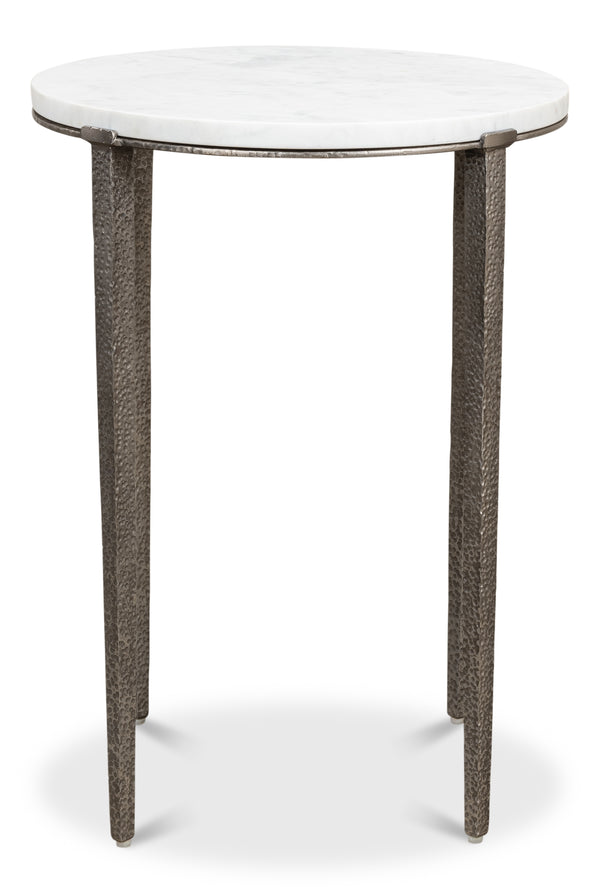 Sarreid Banswara Round Table - Elegant Marble & Iron Design With Antique Nickel Finish For Stylish Decor White  52730