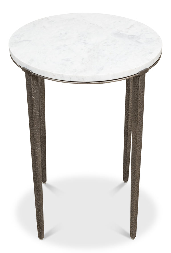 Sarreid Banswara Round Table - Elegant Marble & Iron Design With Antique Nickel Finish For Stylish Decor White  52730