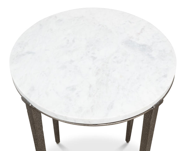 Sarreid Banswara Round Table - Elegant Marble & Iron Design With Antique Nickel Finish For Stylish Decor White  52730