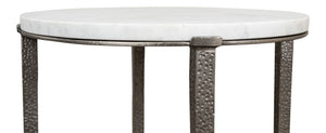 Sarreid Banswara Round Table - Elegant Marble & Iron Design With Antique Nickel Finish For Stylish Decor White  52730