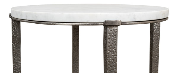 Sarreid Banswara Round Table - Elegant Marble & Iron Design With Antique Nickel Finish For Stylish Decor White  52730