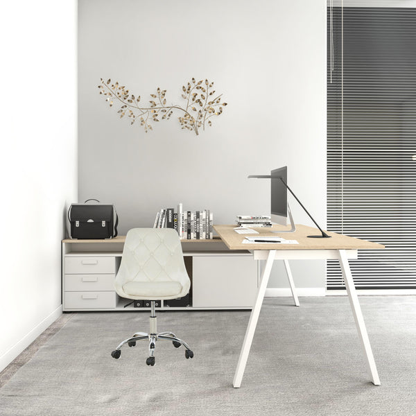 Homeroots Ivory Tufted Velvet Swivel Adjustable Height Office Desk Chair  Velvet Fabric,Metal 527311