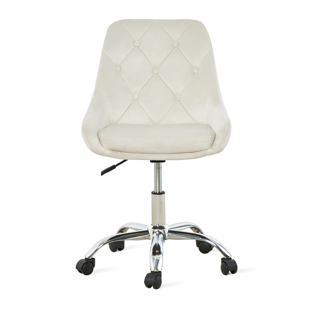 Homeroots Ivory Tufted Velvet Swivel Adjustable Height Office Desk Chair  Velvet Fabric,Metal 527311