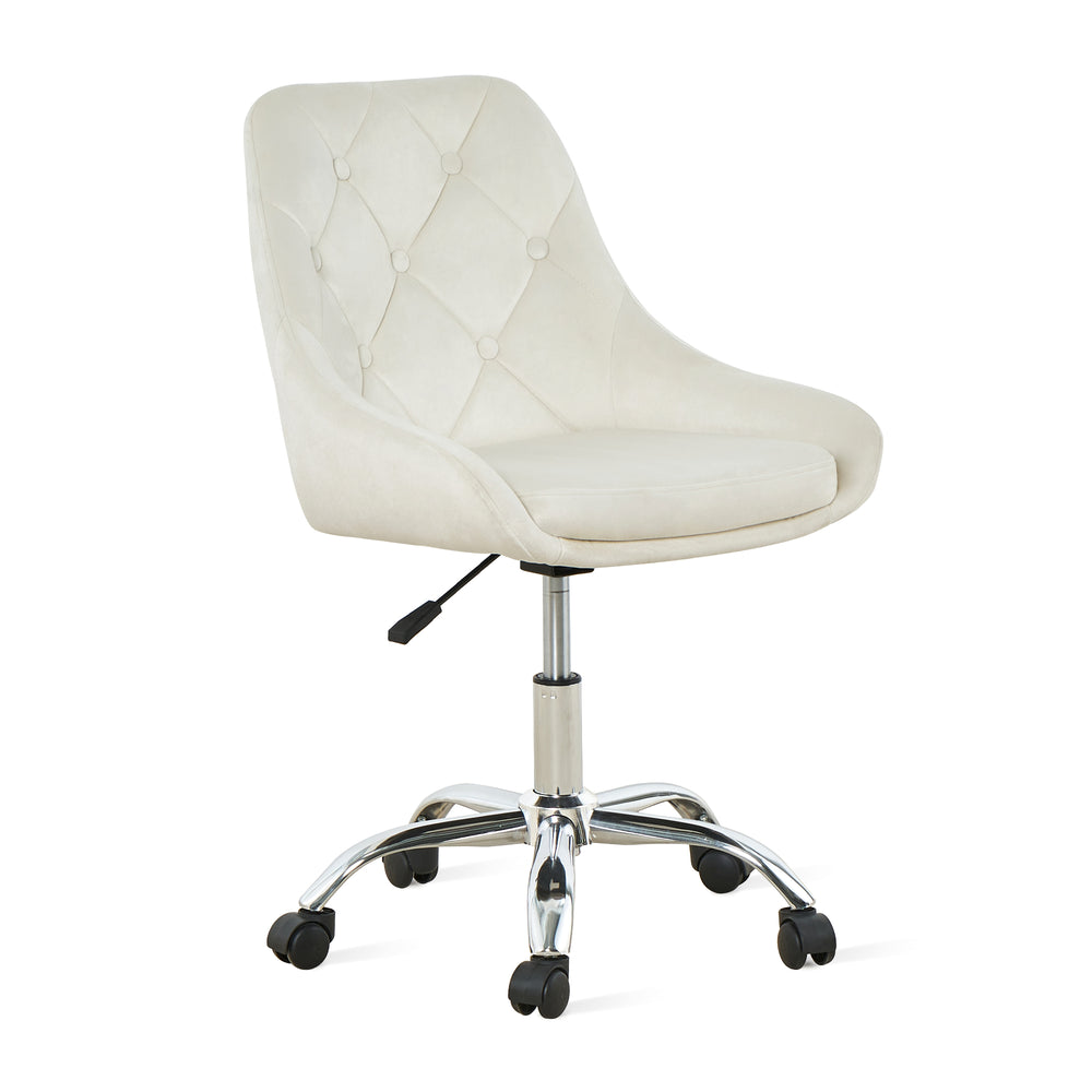 Homeroots Ivory Tufted Velvet Swivel Adjustable Height Office Desk Chair  Velvet Fabric,Metal 527311