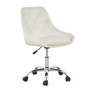 Homeroots Ivory Tufted Velvet Swivel Adjustable Height Office Desk Chair  Velvet Fabric,Metal 527311