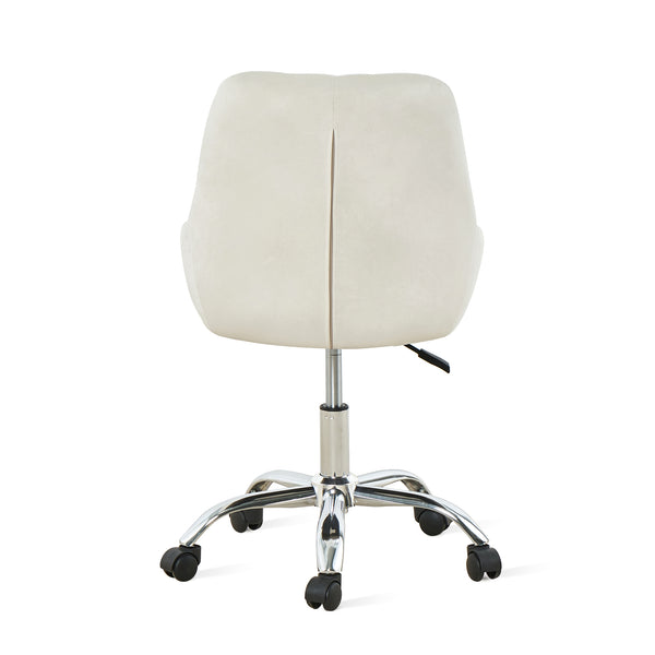 Homeroots Ivory Tufted Velvet Swivel Adjustable Height Office Desk Chair  Velvet Fabric,Metal 527311
