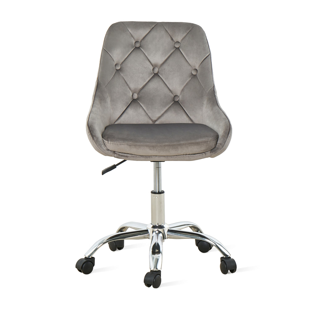 Homeroots Gray Tufted Velvet Swivel Adjustable Height Office Desk Chair  Velvet Fabric,Metal 527312
