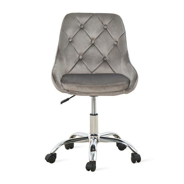 Homeroots Gray Tufted Velvet Swivel Adjustable Height Office Desk Chair  Velvet Fabric,Metal 527312