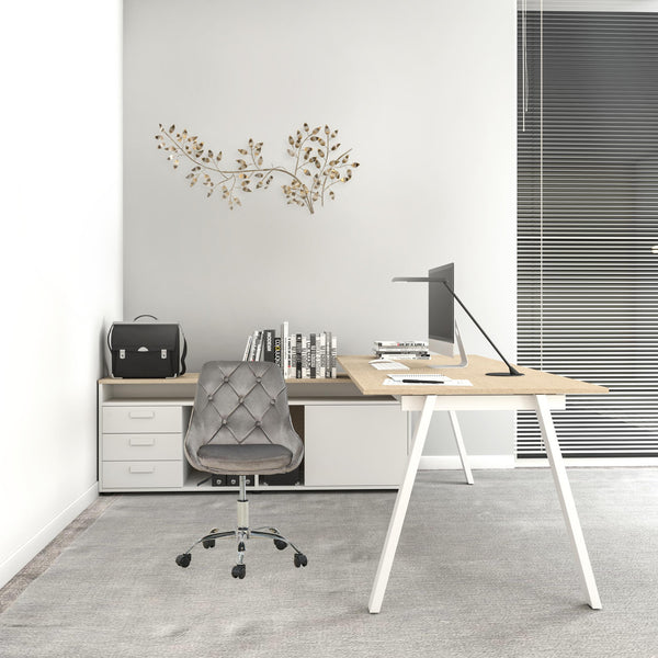 Homeroots Gray Tufted Velvet Swivel Adjustable Height Office Desk Chair  Velvet Fabric,Metal 527312