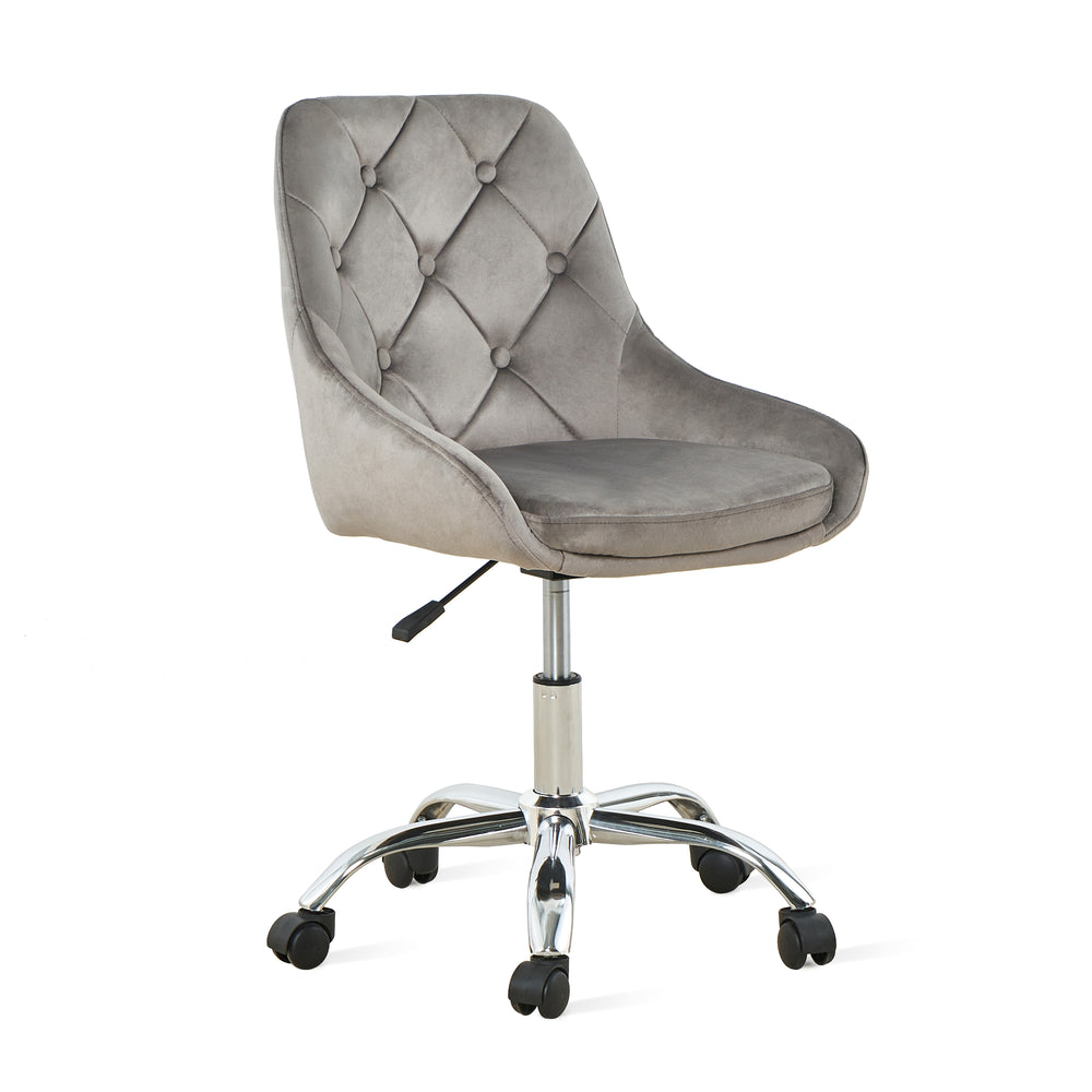 Homeroots Gray Tufted Velvet Swivel Adjustable Height Office Desk Chair  Velvet Fabric,Metal 527312